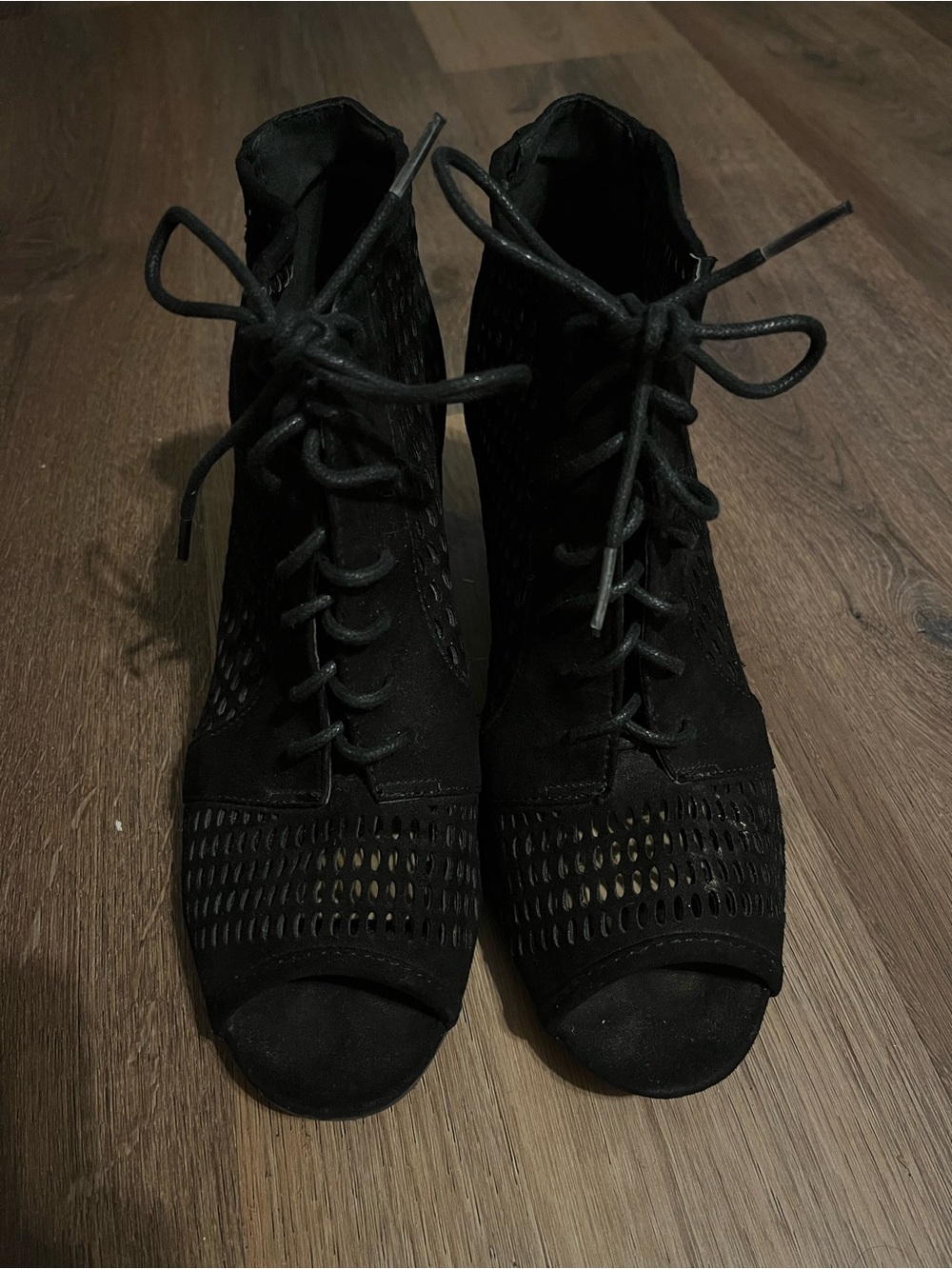 Women's Black Lace-Up Peep Toe Heels